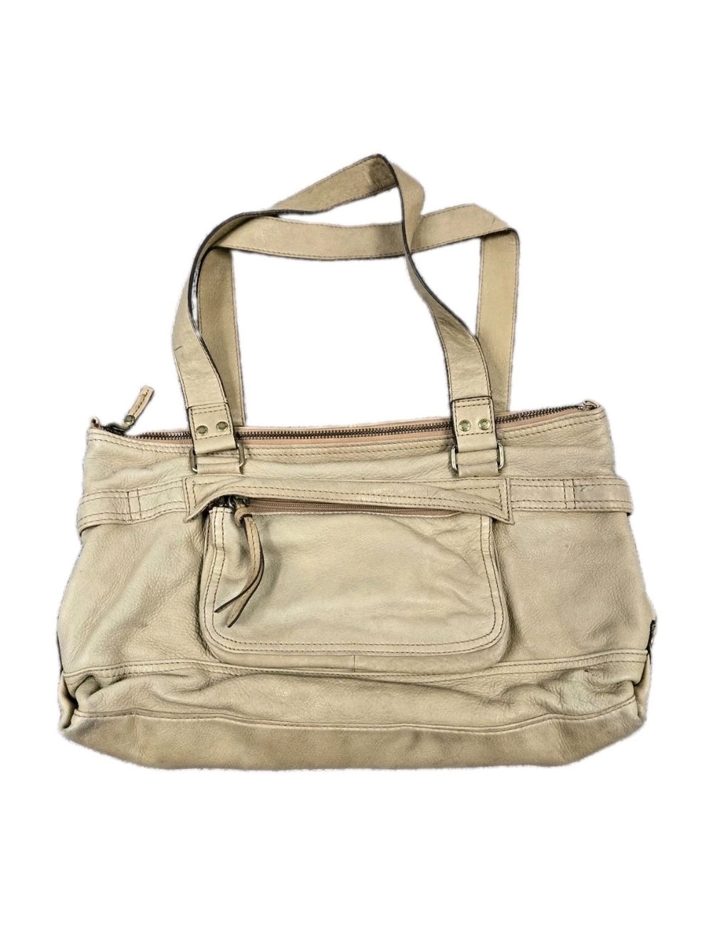 Vintage Fossil Shoulder Bag Beige Leather Purse Double Handles